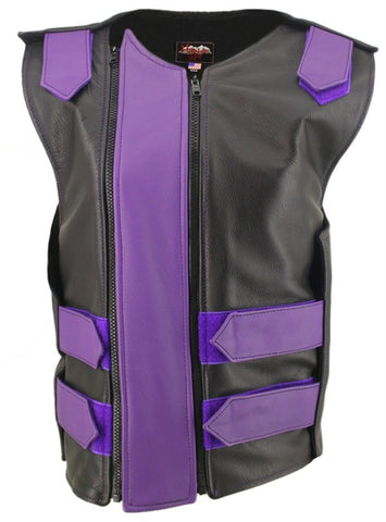 Womens Made in USA Double Zippered Bullet Proof Leather Motorcycle Vest All Colors