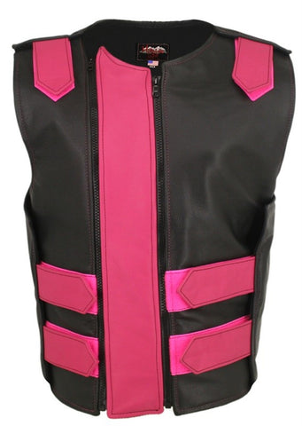 Womens Pink beauty Classic Leather Braided Vest - Austin Leather