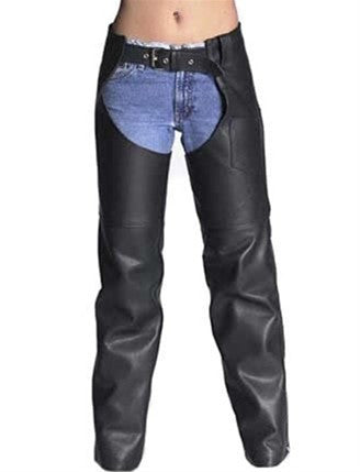 Women's Made in USA Classic Black Naked Leather Motorcycle Chaps