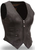 Women's Black Leather Motorcycle Vest with Hourglass Fit & Zip Front