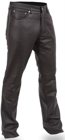 Men's Black Premium Leather 5 Pocket Jean Style Motorcycle Pants