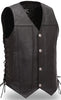 Mens Leather Motorcycle Club Vest with Gun Pockets Solid Back Side Laces Buffalo Nickel Snaps