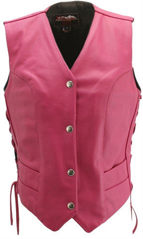 LADIES LEATHER MOTORCYCLE WESTERN VEST WITH SIDE LACES - LV508