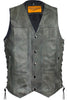 Men's Gray Motorcycle Vest with Concealed Carry Pockets Side Laces Solid Back