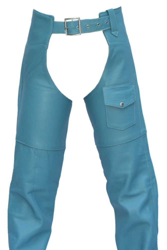 Women's Made in USA Baby Blue Classic Leather Motorcycle Chaps