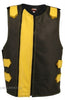 Made in USA Dual Front Zipper Bulletproof Style Leather Biker Vest Black/Yellow