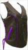 Ladies Made in USA Black Leather Motorcycle Vest with Purple Trim Side Laces