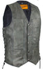 Men's Gray Motorcycle Vest with Concealed Carry Pockets Side Laces Solid Back
