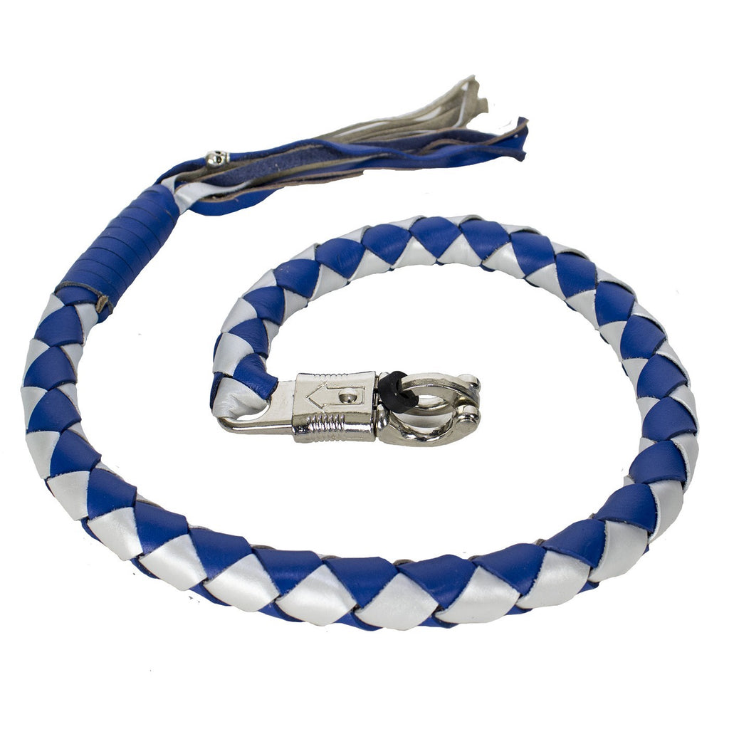42" x 1/2" Hand-Braided Blue And Silver Leather Get Back Whip