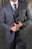 Mens 3 Piece Slim Fit Gray Windowpane Wool Blend Designer Business Suit