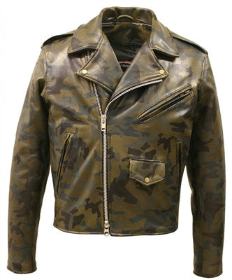 Men's Made in USA Classic Style Leather Camouflage Biker Jacket