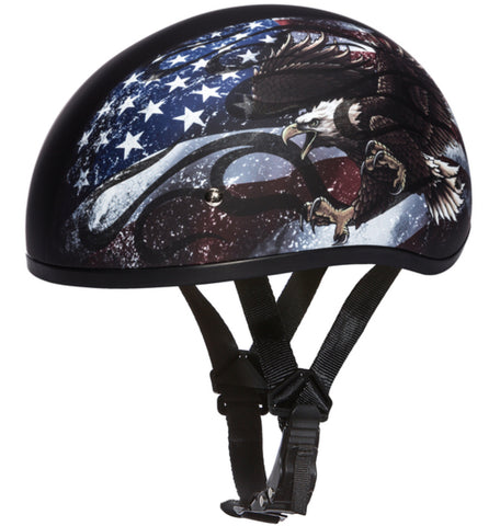 Daytona D.O.T Skull Cap Motorcycle Helmet With Eagle USA Flag