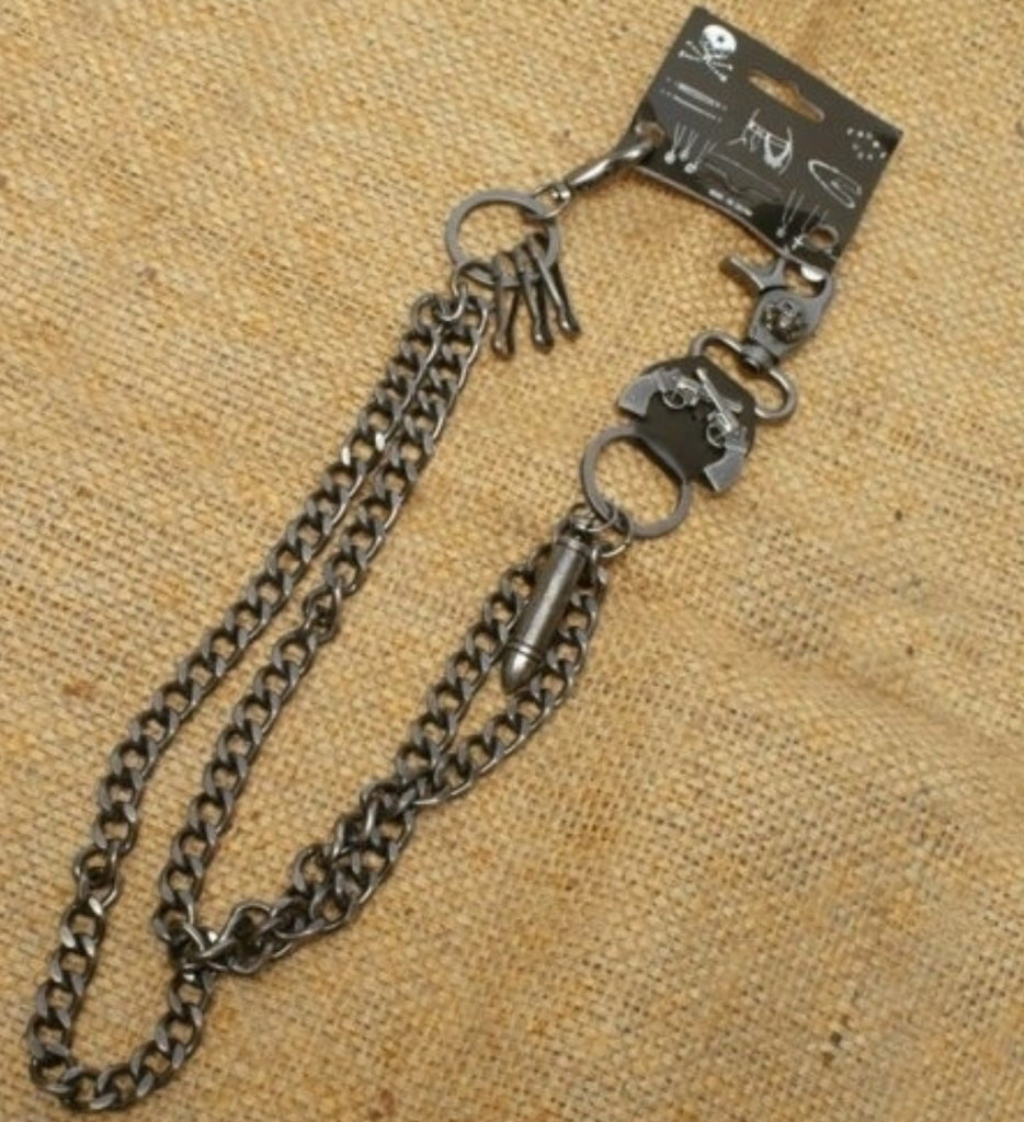 19” Wallet Chain With Skull, Guns And Bullet