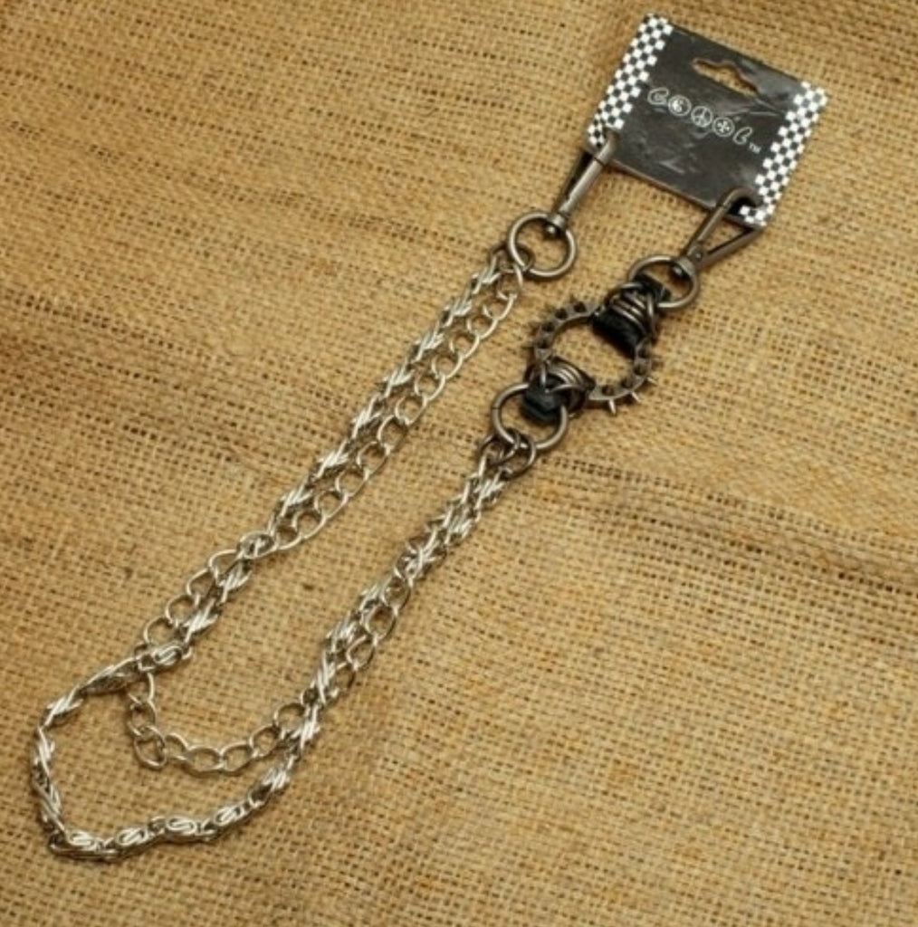 21” Spike Ring Chrome Wallet Chain With Double Chain