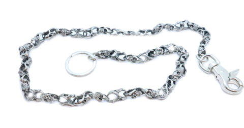 34” Chromed Wallet Chain With Small Skulls