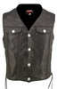 Men's Made in USA Naked Leather Denim Style Motorcycle Vest with Side Laces Gun Pockets