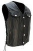 Men's Made in USA Naked Leather Denim Style Motorcycle Vest with Side Laces Gun Pockets