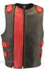 Made in USA Dual Front Zipper Bulletproof Style Leather Biker Vest Black/Red