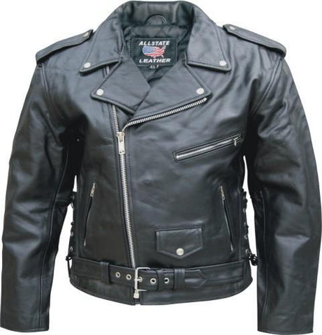 Black Cowhide Classic Leather Motorcycle Jacket With Side Laces
