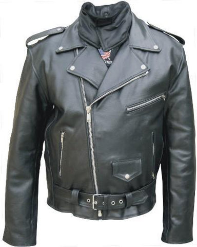 Men's Basic Black Leather Motorcycle Jacket With Neck Warmer