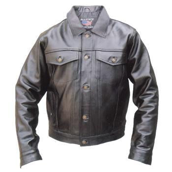 Men's Basic Denim Style Black Leather Motorcycle Jacket