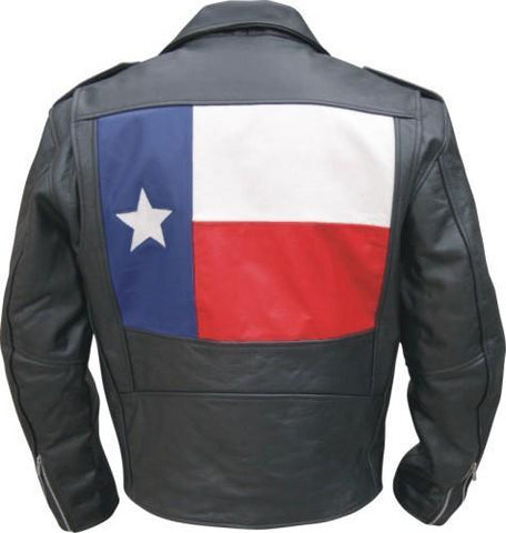 Men's Black Texas Flag Buffalo Leather Motorcycle Jacket