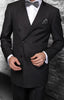 Mens Black Double Breasted Pinstripe Wool Designer Business Suit 40-52