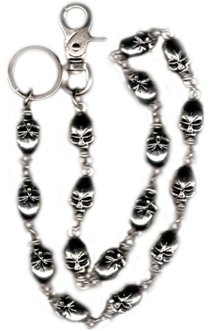 31” Chromed Wallet Chain With Large Skulls