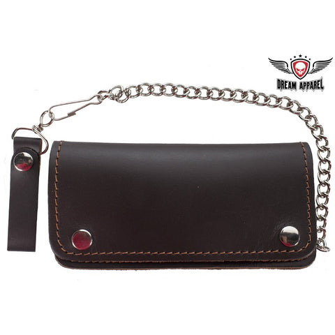 Brown Leather Bifold Chain Wallet