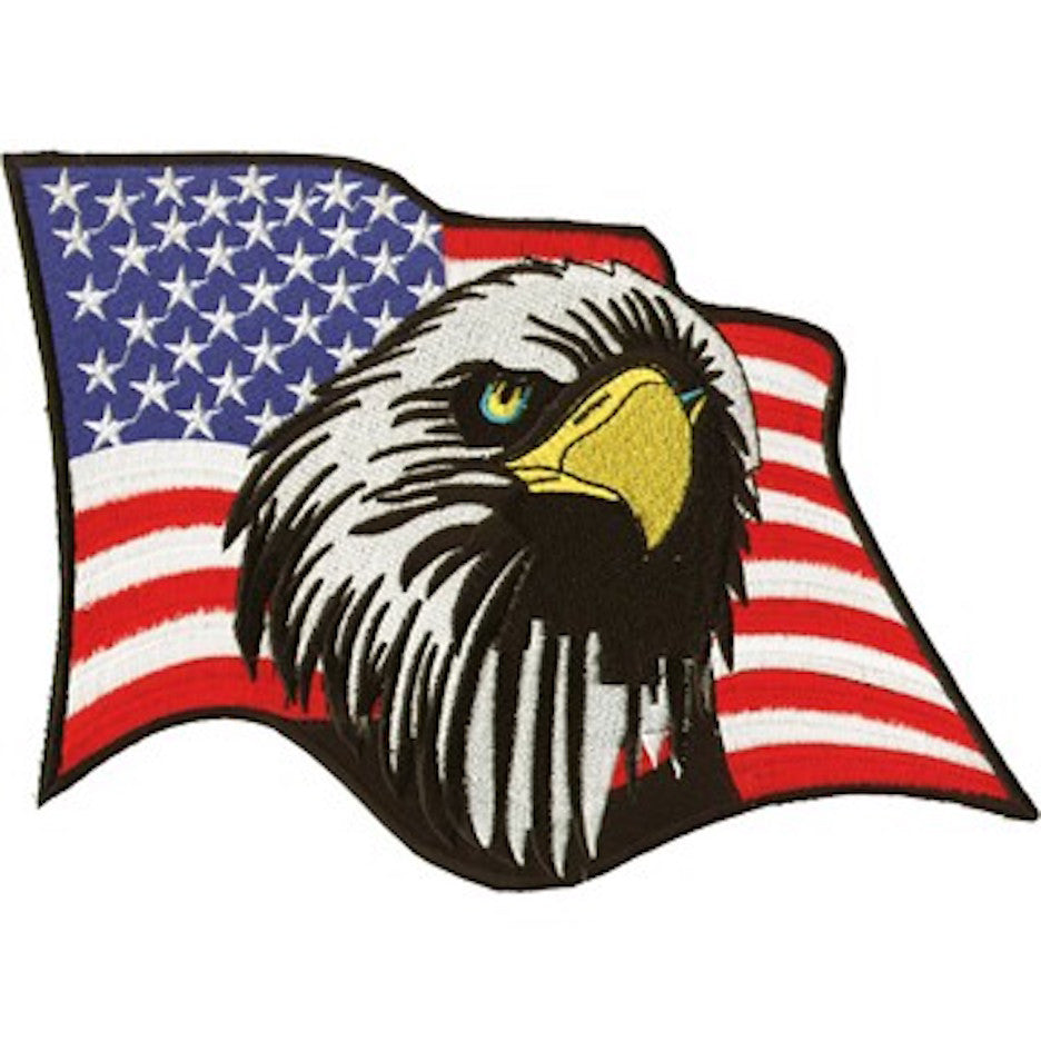 American Flag With Eagle Head Medium Motorcycle Vest Patch 7" x 8.5"