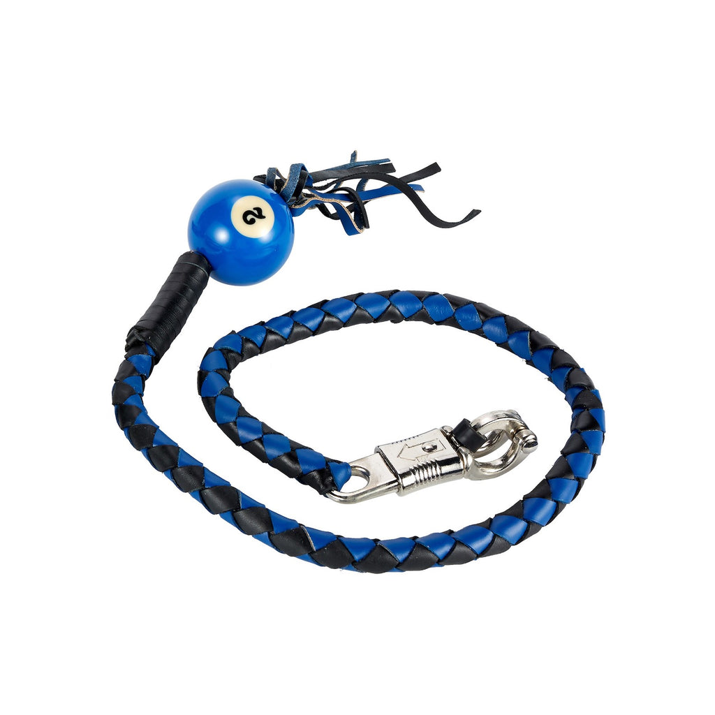 Black And Blue Fringed Get Back Whip With Pool Ball