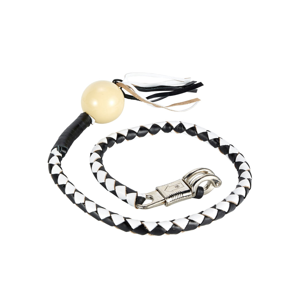 Black And White Fringed Get Back Whip With Pool Ball