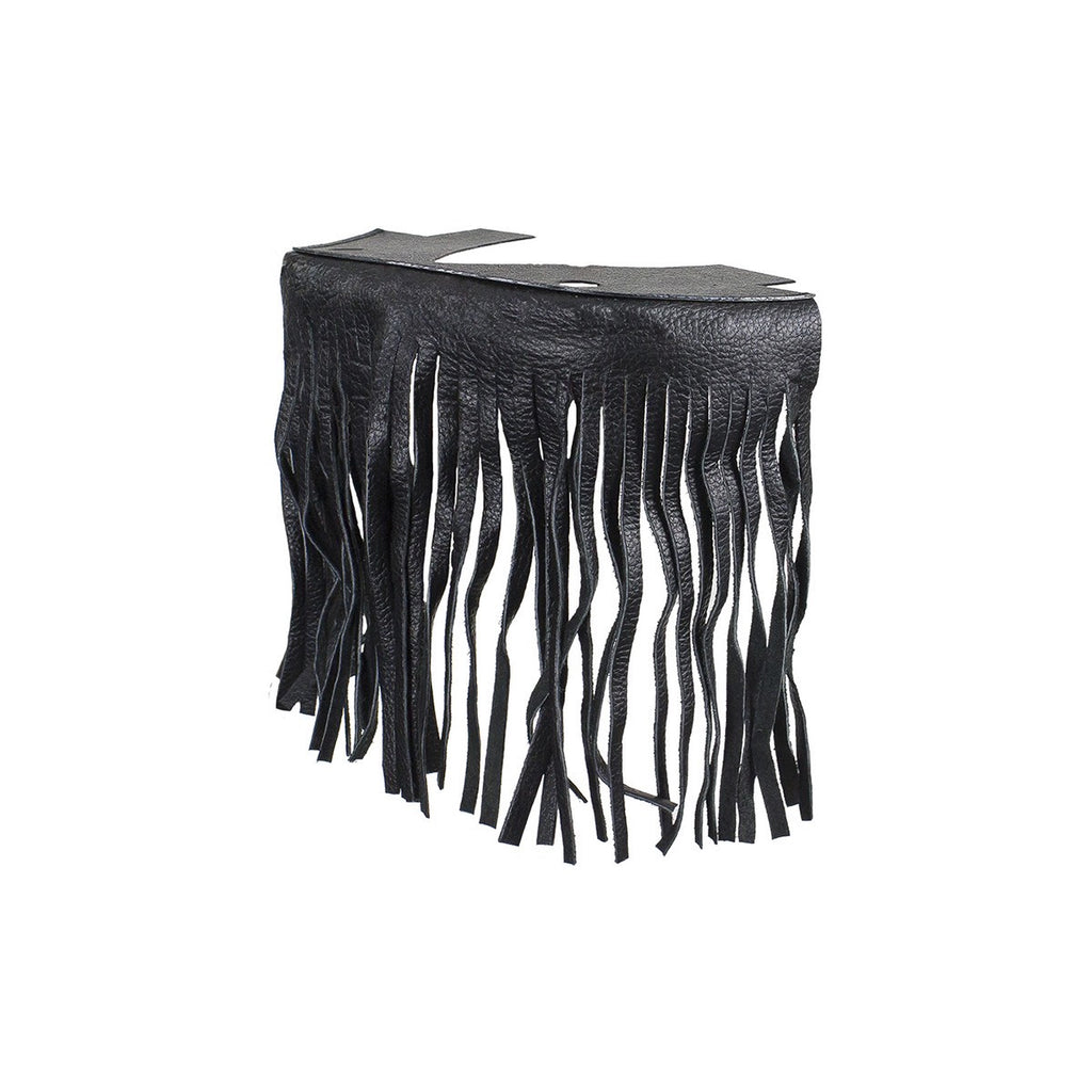 Black Leather Motorcycle Floor Boards With Fringe Passenger Position