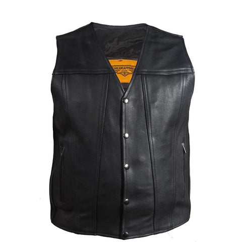 Mens Classic Naked Leather Motorcycle Club Vest With Gun Pockets