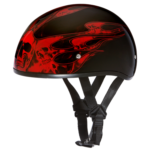 Daytona D.O.T Skull Cap Motorcycle Helmet with Red Flames