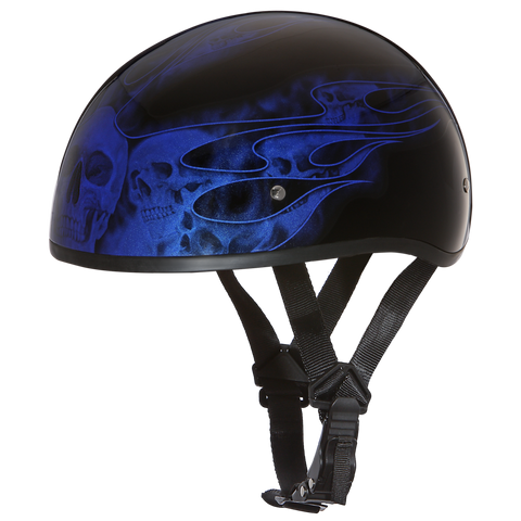 Daytona D.O.T Skull Cap Motorcycle Helmet with Skulls Blue Flames