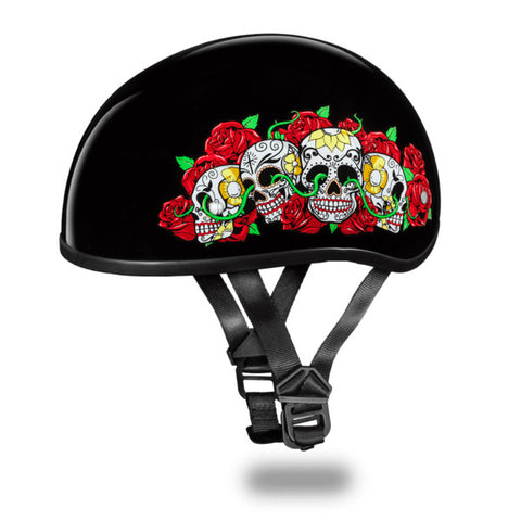 Daytona D.O.T Skull Cap Motorcycle Helmet With Rose Skulls