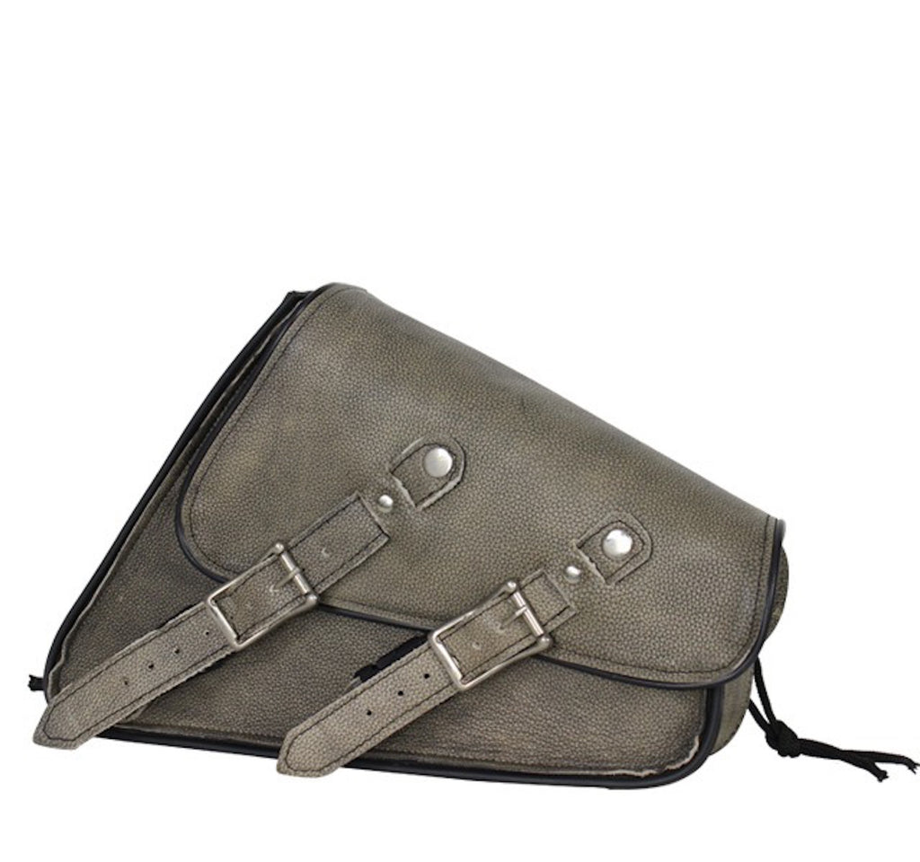 Distressed Brown Left Side Leather Swing Arm Motorcycle Tie Down Bag