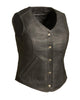 Derringer Women's Black Leather Motorcycle Vest with Snap Front & Gun Pockets