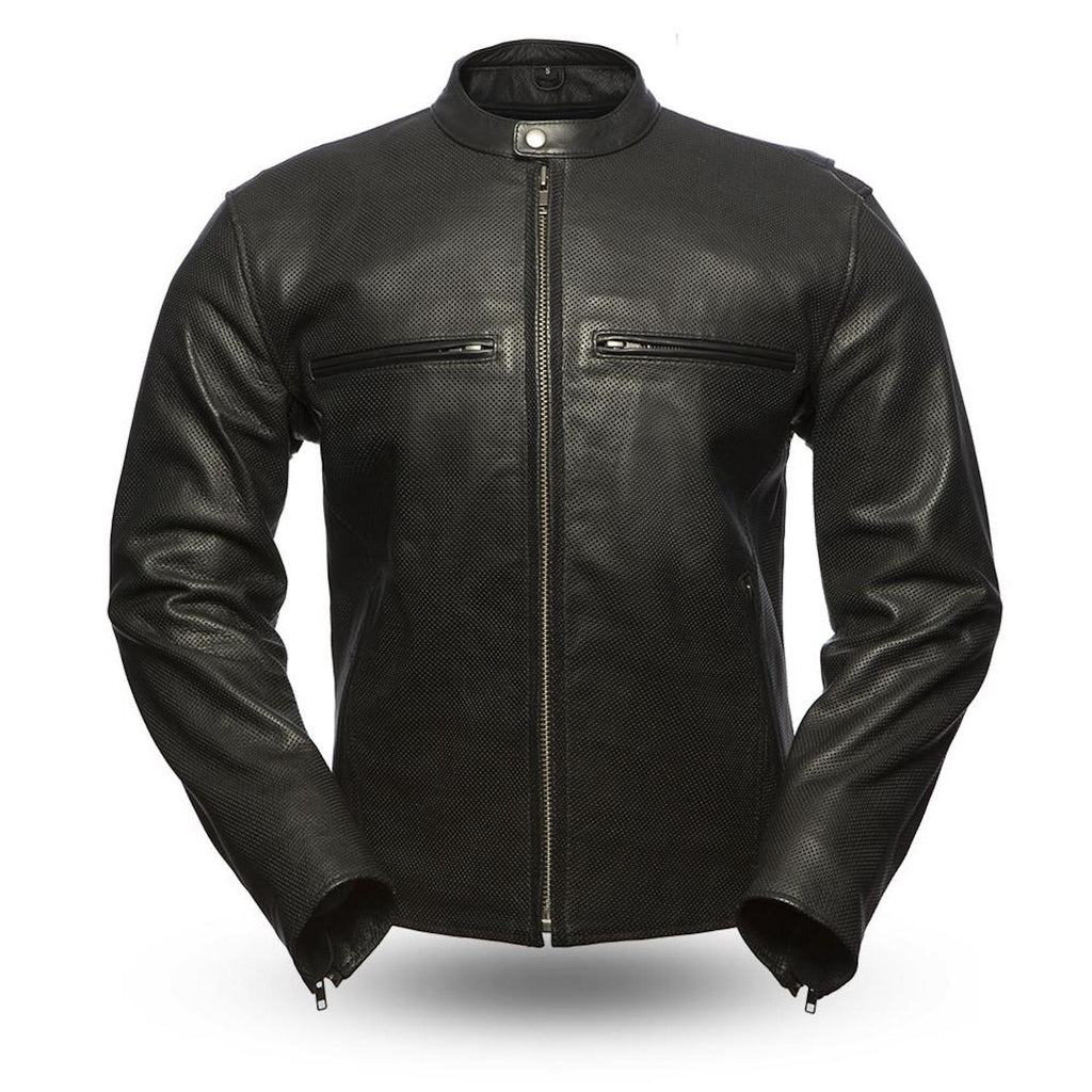 Turbine Perforated Naked Leather Motorcycle Jacket Armor Pockets Vented Chest Pockets