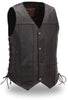 Black Leather Western Style Motorcycle Vest with Gun Pockets Side Laces