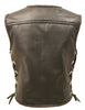Mens Made in USA The Elite Motorcycle Leather Vest Brown and Black Braiding