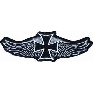 Iron Cross With Eagles Wings Motorcycle Vest Patch 4" x 9"