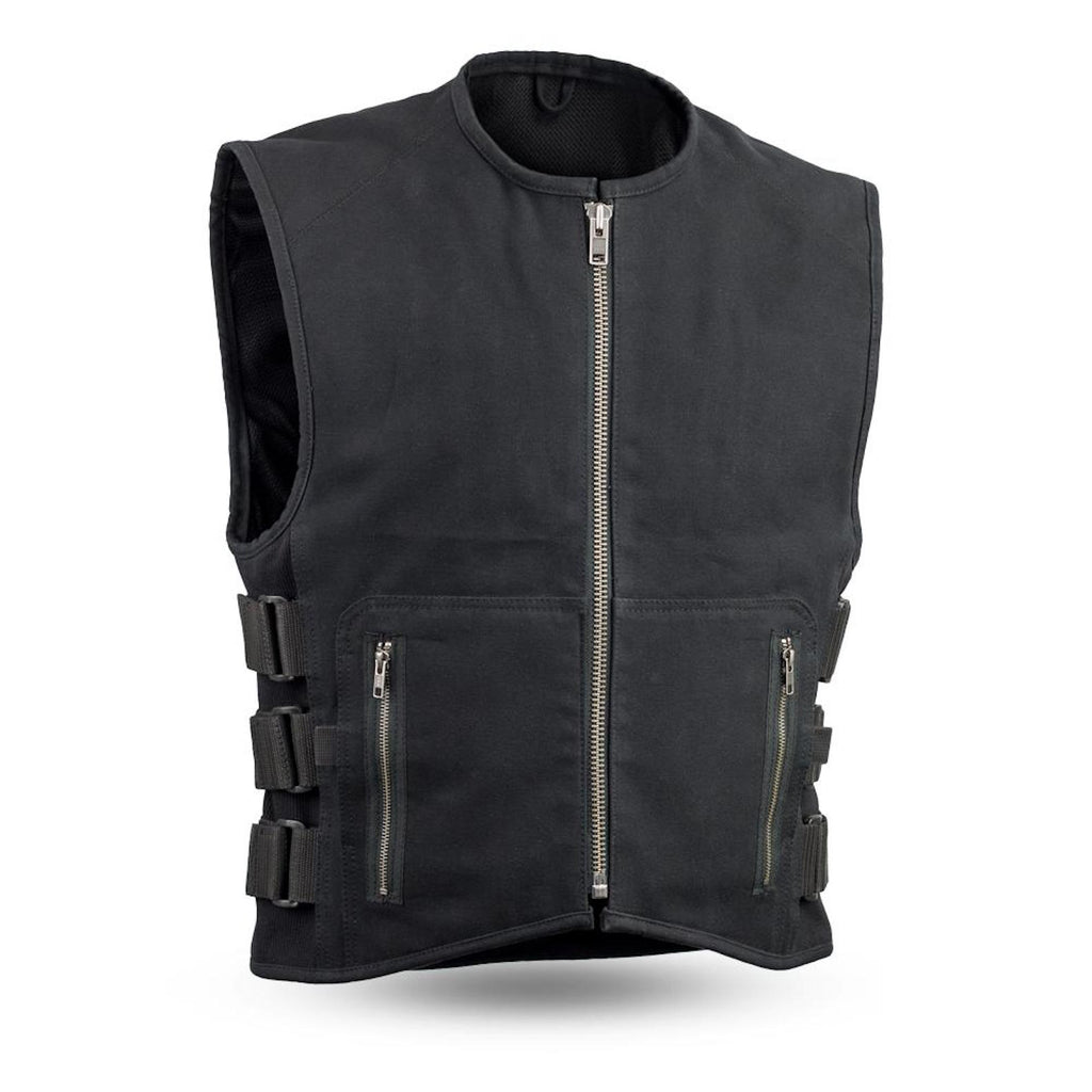 20 oz. SWAT Style Canvas Motorcycle Club Style Vest Gun Pockets CE Armor Back Pocket