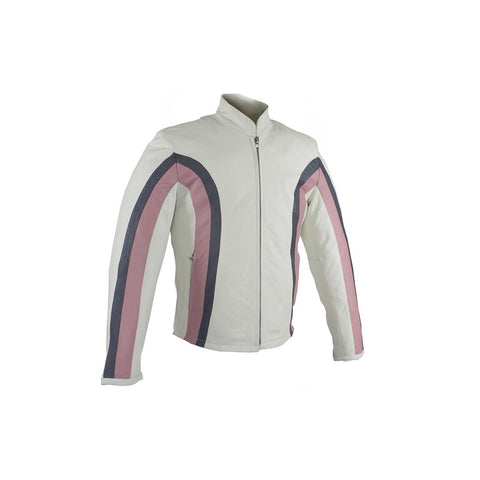 Women's Silver & Pink Striped Soft Leather Motorcycle Biker Jacket