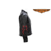 Ladies Vented Leather Motorcycle Jacket Flame on Sleeves and Back Side Laces