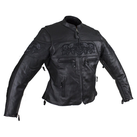 Womens Motorcycle Jacket With Reflective Skulls