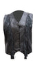 Womens Black Leather Motorcycle Vest With Braid and Fringes