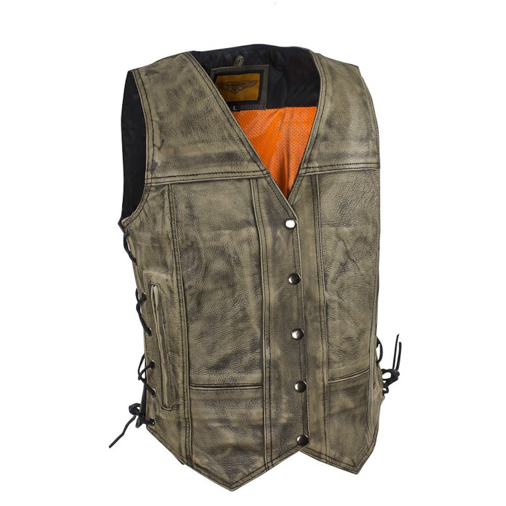 Womens Distressed Brown Naked Leather Motorcycle Vest