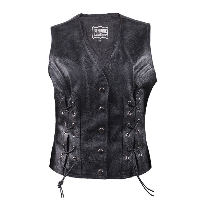 Women's Naked Leather Vest With Concealed Carry & Front Laces